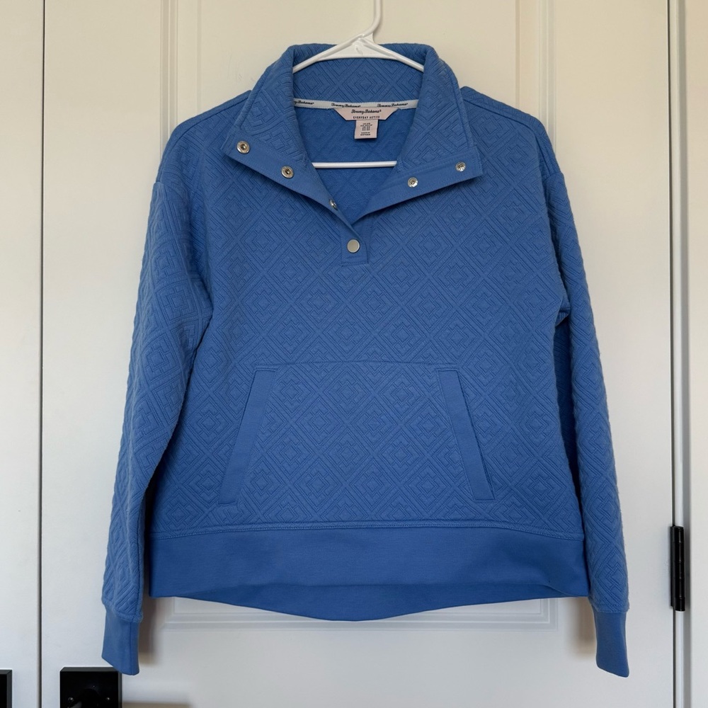 Tommy Bahama Snap Front Mock Neck Quilted Pullover Grenada Sky